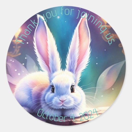 Rustic White Watercolor Bunny Thank You Classic Round Sticker