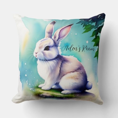 Rustic White Watercolor Bunny Throw Pillow