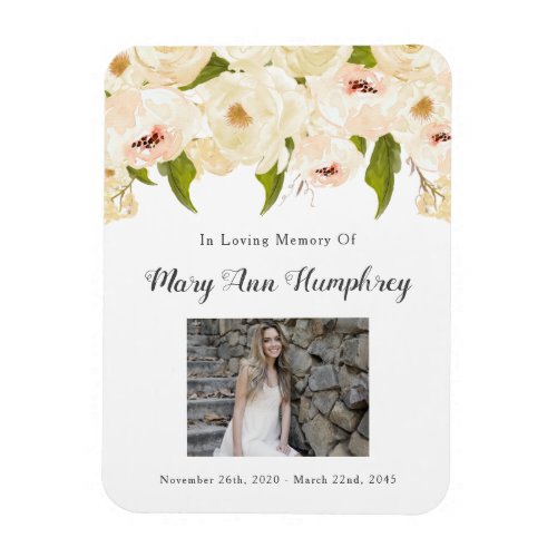 Rustic White Watercolor Floral Celebration Of Life Magnet