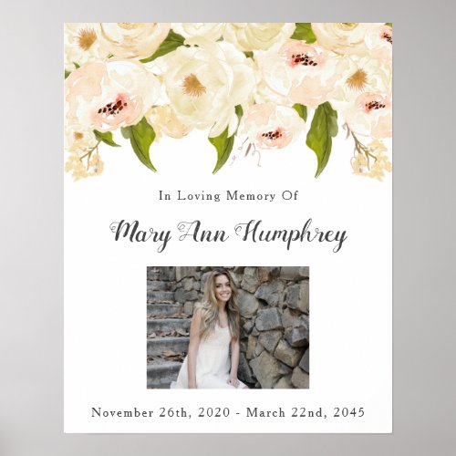Rustic White Watercolor Floral Celebration Of Life Poster