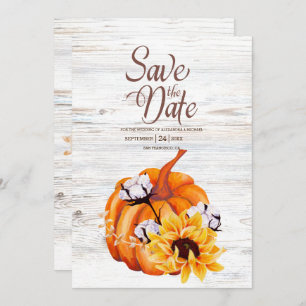 Rustic White Watercolor Pumpkin Sunflower   Save The Date