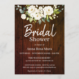*~* Rustic White Watercolor Roses Bridal Shower Invitation