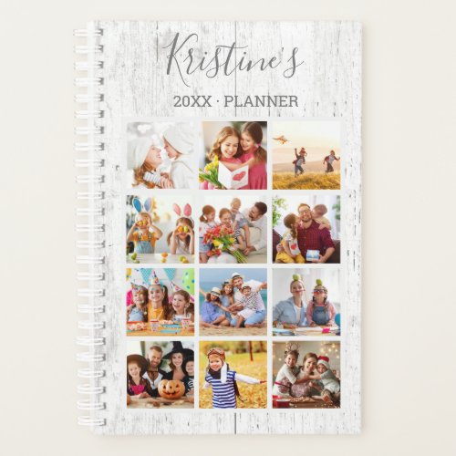 Rustic White Weathered Wood Photo Collage 2024 Planner