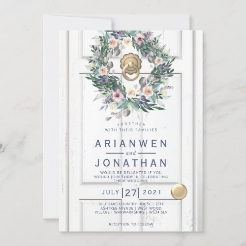 Rustic white wedding door invitation