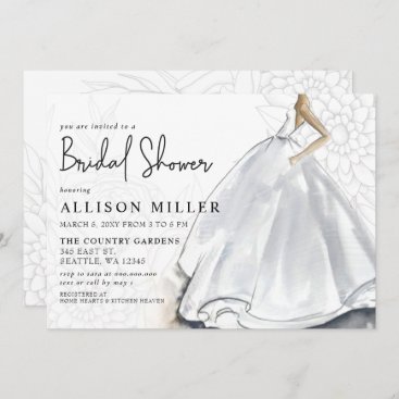 Rustic White Wedding Dress Bridal Shower  Invitation