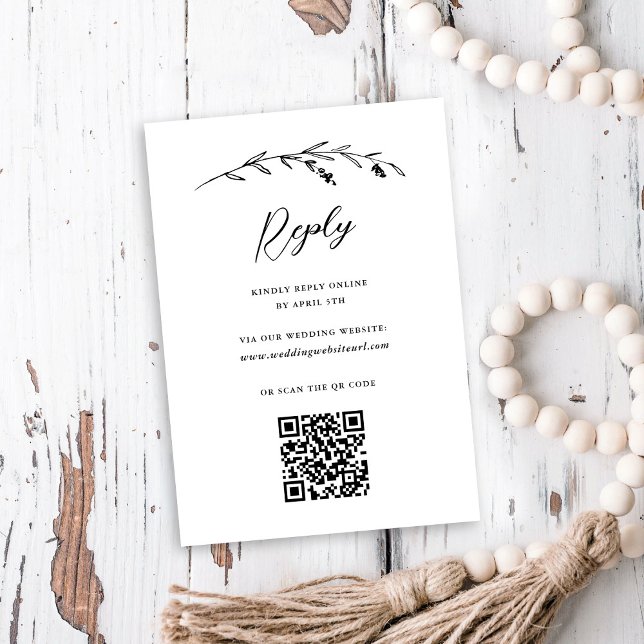 Rustic White Wildflower Online QR Code Wedding RSVP Card (Creator Uploaded)