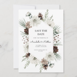 Rustic White Winter Floral Save the Date Invitation