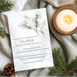 Rustic White Winter Pine Bridal Shower Invitation