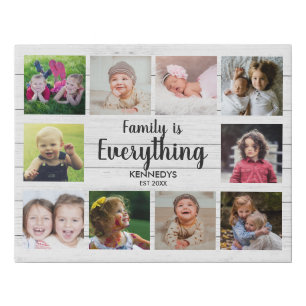 Rustic White Wood 10 Photo Collage Family Faux Canvas Print