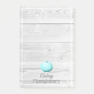 Rustic White Wood & Blue Pumpkin Personalized Post-it Notes