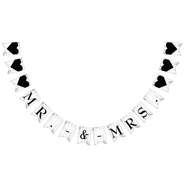 Rustic White Wood Country Barn Mr. Mrs. Wedding Bunting Flags (All)