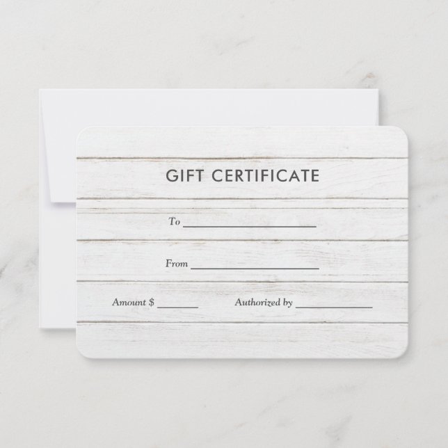 Rustic White Wood Country | Gift Certificate (Front)