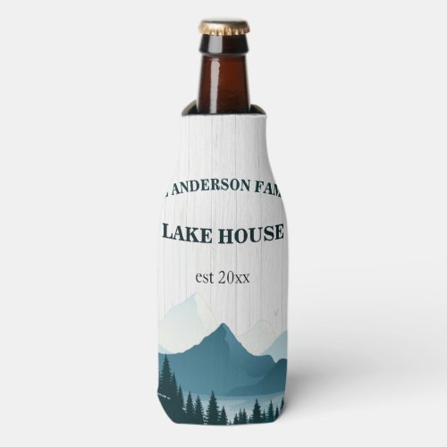 Rustic White Wood Custom Family Name Lake House Bottle Cooler
