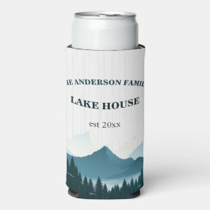 Rustic White Wood Custom Family Name Lake House Seltzer Can Cooler