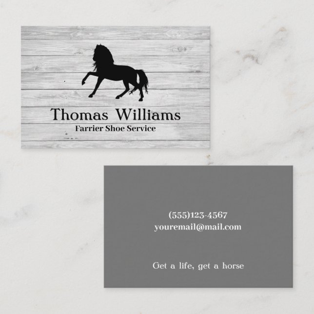 Rustic White Wood Equestrian Horse Farrier Service Business Card (Front/Back)