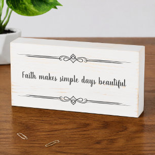 Rustic White Wood Faith Quote with Black Frame Wooden Box Sign