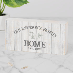 Rustic White Wood Family Name Wooden Box Sign