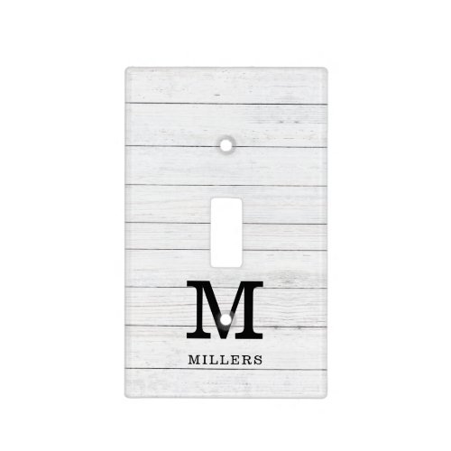 Rustic White Wood Farmhouse Family Name Monogram   Light Switch Cover