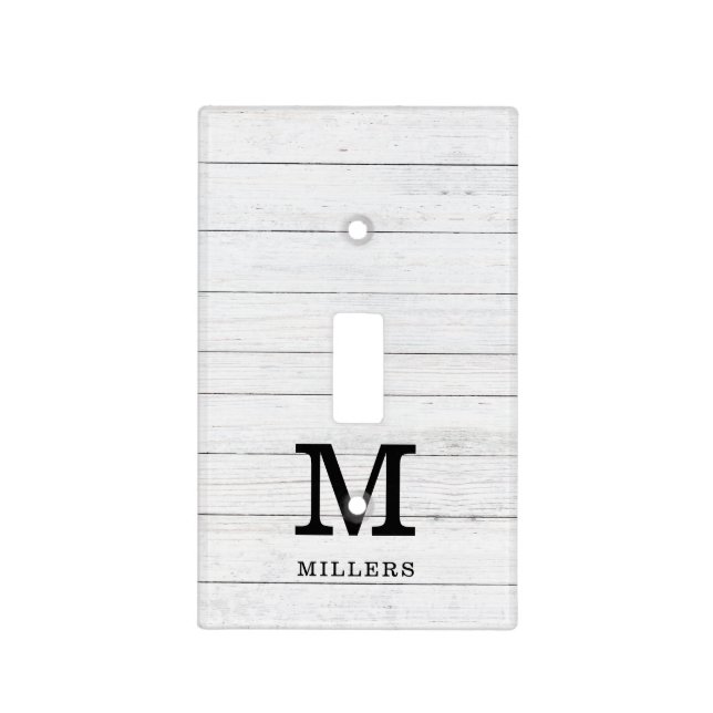 Rustic White Wood Farmhouse Family Name Monogram   Light Switch Cover (Front)