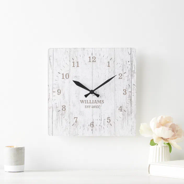 Rustic White Wood Pallet Print Wall Clock 
