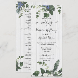 Rustic White Wood Floral & Pine Program Card