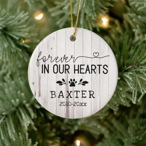 Rustic White Wood Forever In Our Hearts Paw Pet Ceramic Ornament