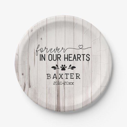 Rustic White Wood Forever In Our Hearts Paw Pet Paper Plates