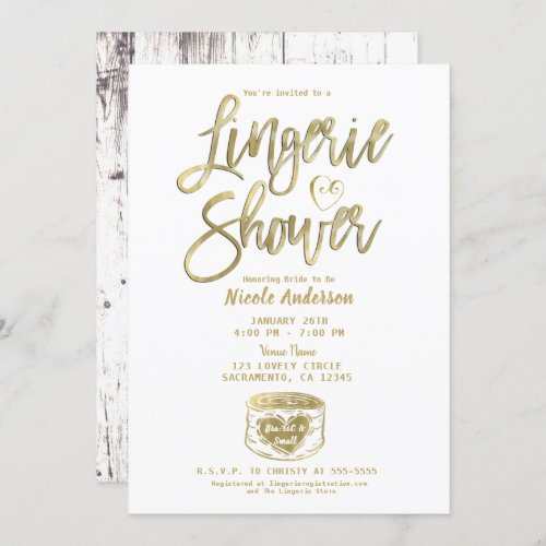 Rustic White Wood Glam Gold Lingerie Shower  Invitation