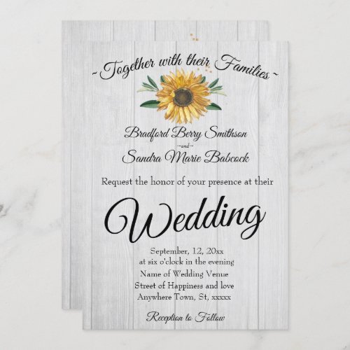 Rustic White Wood Golden Sunflower Wedding In Invitation