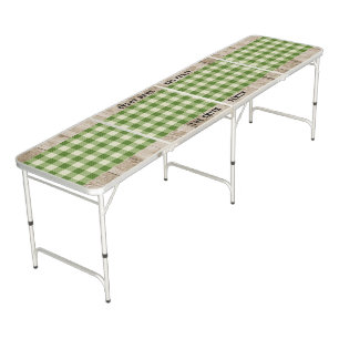 Rustic White Wood Green Plaid Custom BBQ Party Beer Pong Table