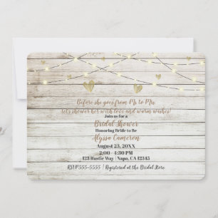 Rustic White Wood Lights & Hearts Bridal Shower Invitation