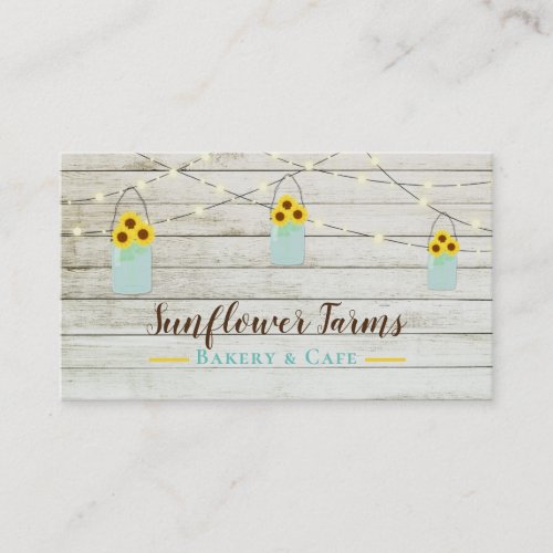 Rustic White Wood Lights  Mason Jar Sunflowers Business Card