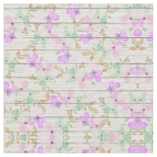 Rustic White Wood Mint Green Blush Pink Flowers Fabric