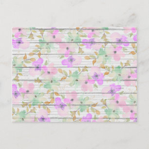 Rustic White Wood Mint Green Blush Pink Flowers Postcard