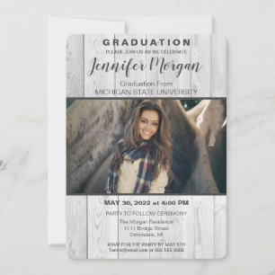 Rustic White Wood Photo Graduation Invitation