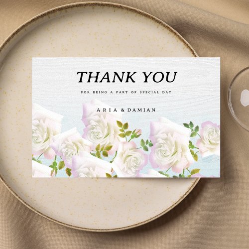 Rustic white wood pink mint roses Thank You  Invitation