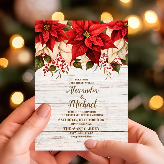 Rustic White Wood Poinsettia  Wedding              Invitation (Creator Uploaded)
