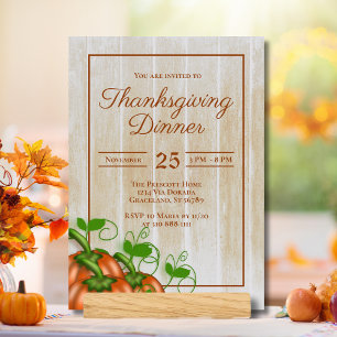 Rustic White Wood Pumpkins Thanksgiving Dinner Inv Invitation
