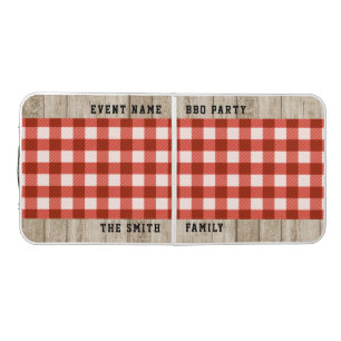 Rustic White Wood Red Plaid Custom BBQ Party Beer Pong Table