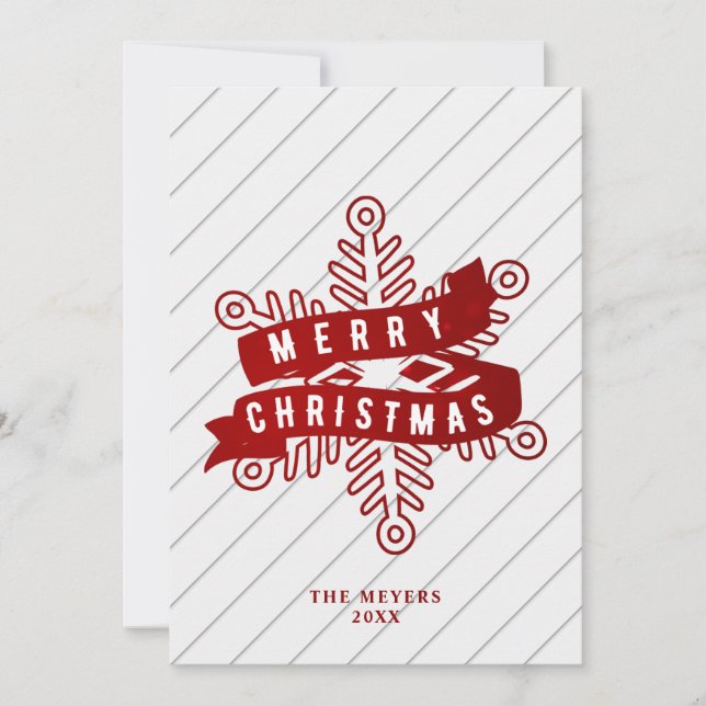 Rustic White Wood Red Snowflake Merry Christmas  Holiday Card (Front)