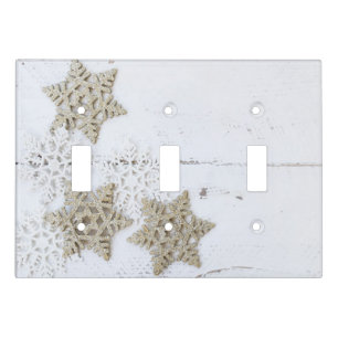 Rustic White Wood Snowflakes Winter Light Switch Cover