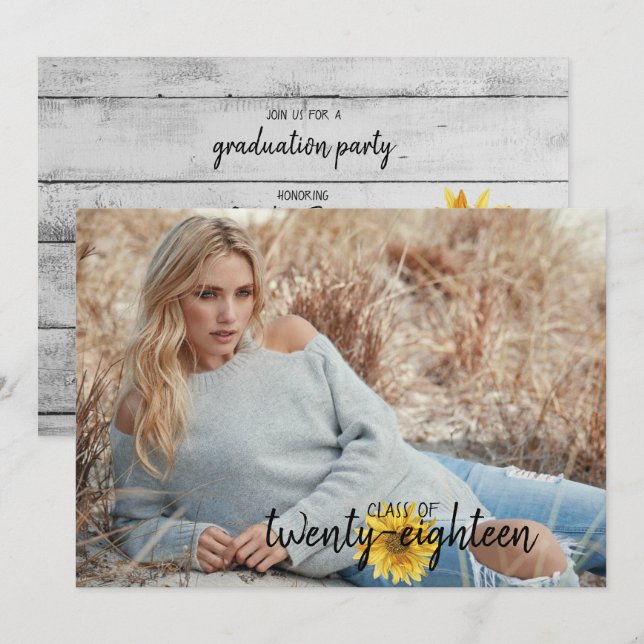 Rustic White Wood Sunflowers Graduation Card (Front/Back)