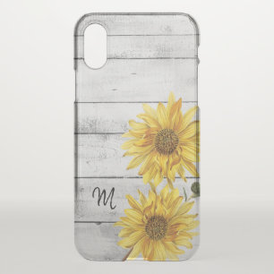 Rustic White Wood Sunflowers Monogram iPhone X Case