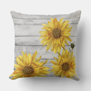 Rustic White Wood Sunflowers Throw Pillow