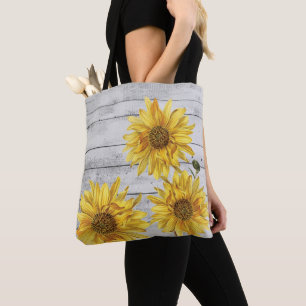 Rustic White Wood Sunflowers Tote Bag