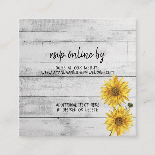 Rustic White Wood Sunflowers Wedding RSVP Card