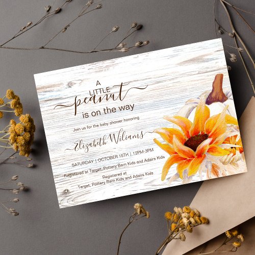 Rustic White Wood Watercolor Pumpkin Baby Shower Invitation