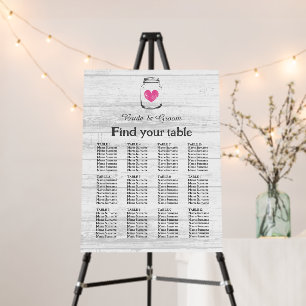 Rustic white wood wedding design seating chart foam board