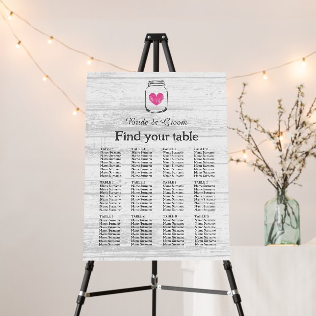Rustic white wood wedding design seating chart foam board (In Situ (Stand))