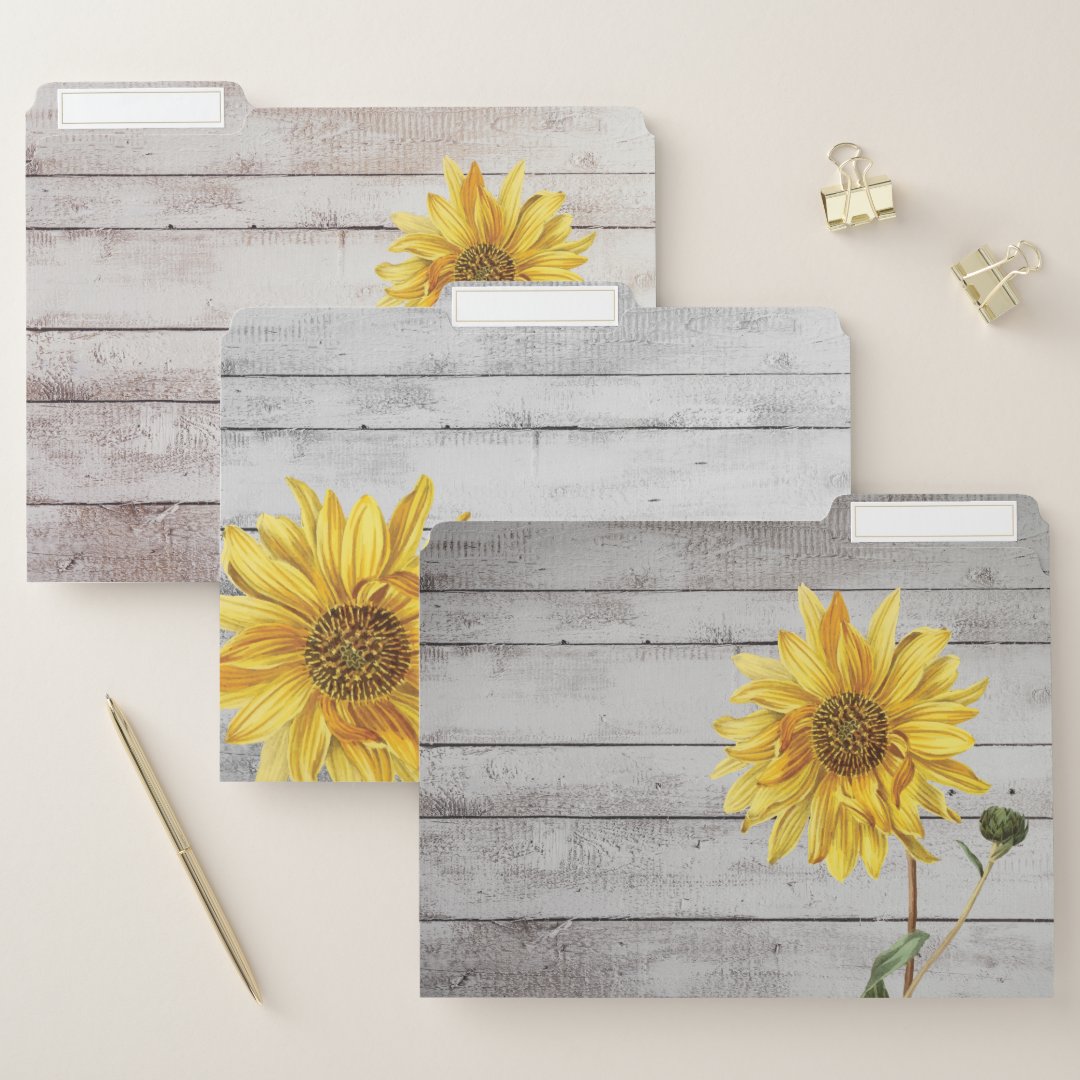 Rustic White Wood With Sunflowers File Folders Zazzle